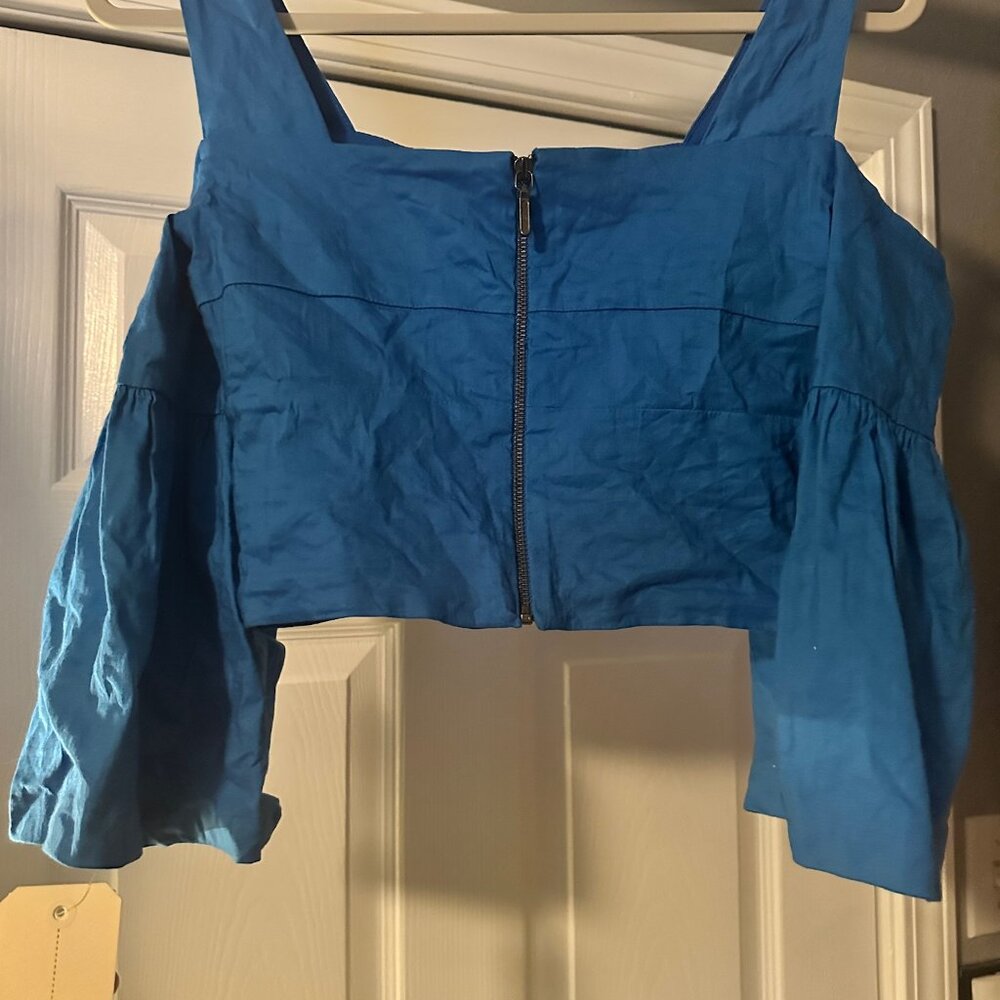 A.L.C. Blue Structured Crop Top Bell Sleeve NWT Size Petite - Picture 4 of 7